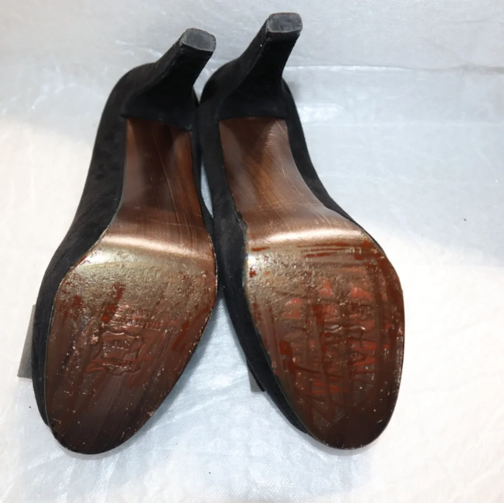 Stuart Weitzman‎ Black and Gray Peep Toe Bow Accents Black